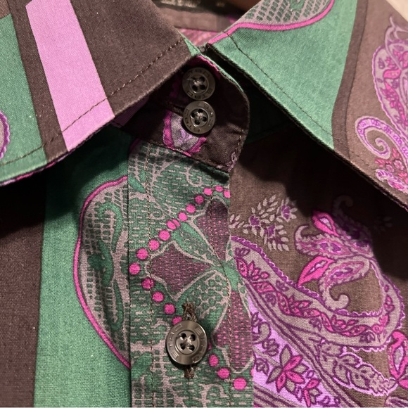 ETRO Shirt Womens Paisley Button Up Long Sleeve Stretch Cotton Purple Italy - Picture 5 of 13